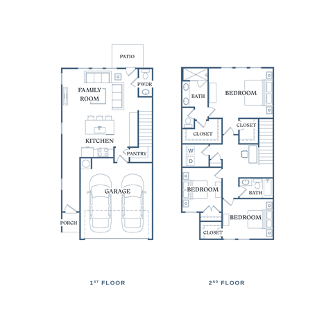 Floor plan for 3 beds, 2.5 baths, 1595 sqft